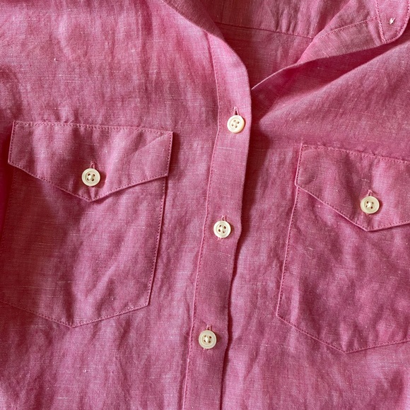 Banana Republic pink linen summer button-down - Picture 4 of 6